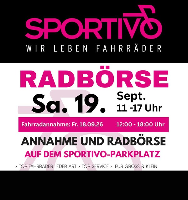 Radbörse bei Sportivo Sindelfingen am Samstag, 19. September 2026, 11 bis 17 Uhr, Fahrradannahme am Freitag, 18. September